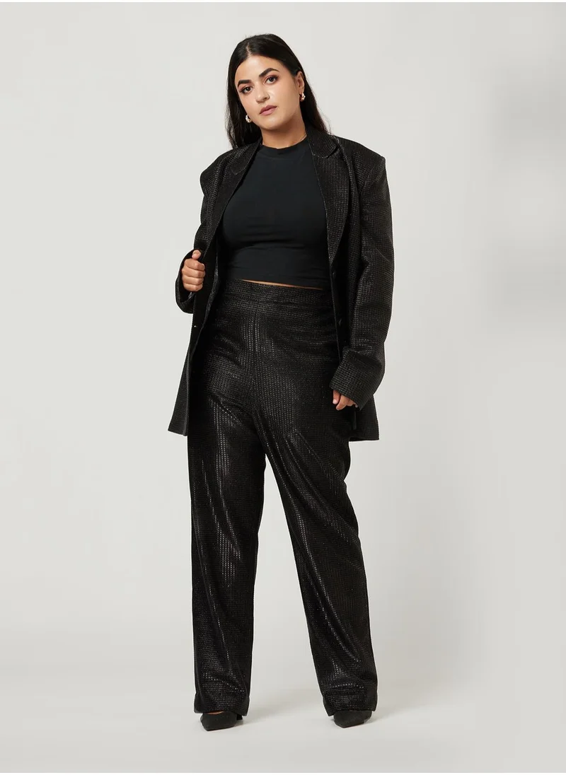 IZEL Over-sized Black Shimmer Two-piece Suit set with pants