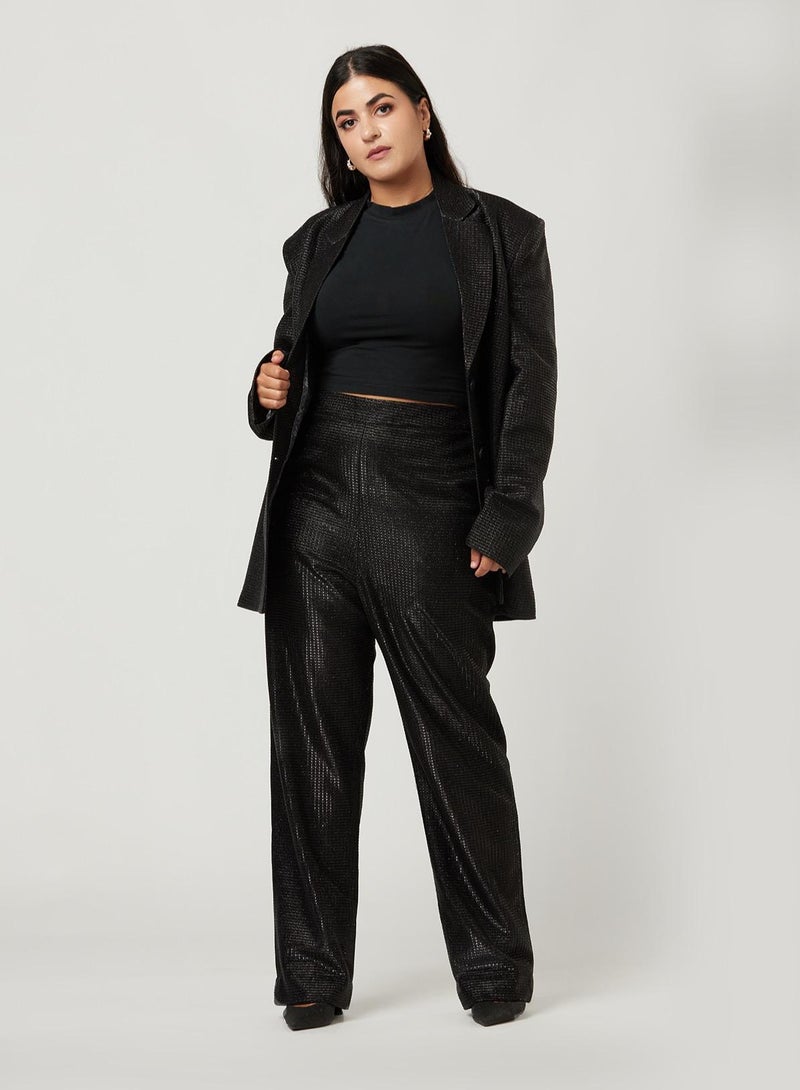 IZEL Over-sized Black Shimmer Two-piece Suit set with pants  - Image 1