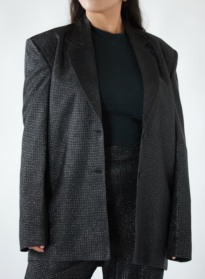 IZEL Over-sized Black Shimmer Two-piece Suit set with pants  - Image 3