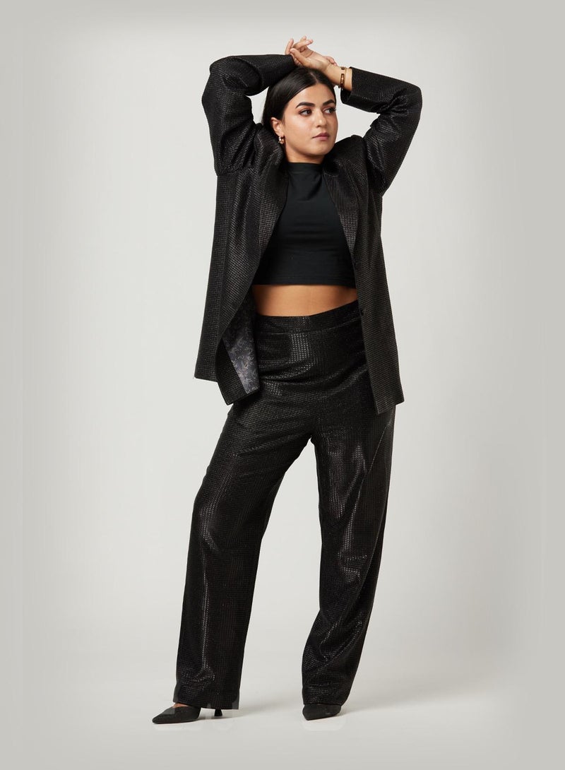 IZEL Over-sized Black Shimmer Two-piece Suit set with pants  - Image 2