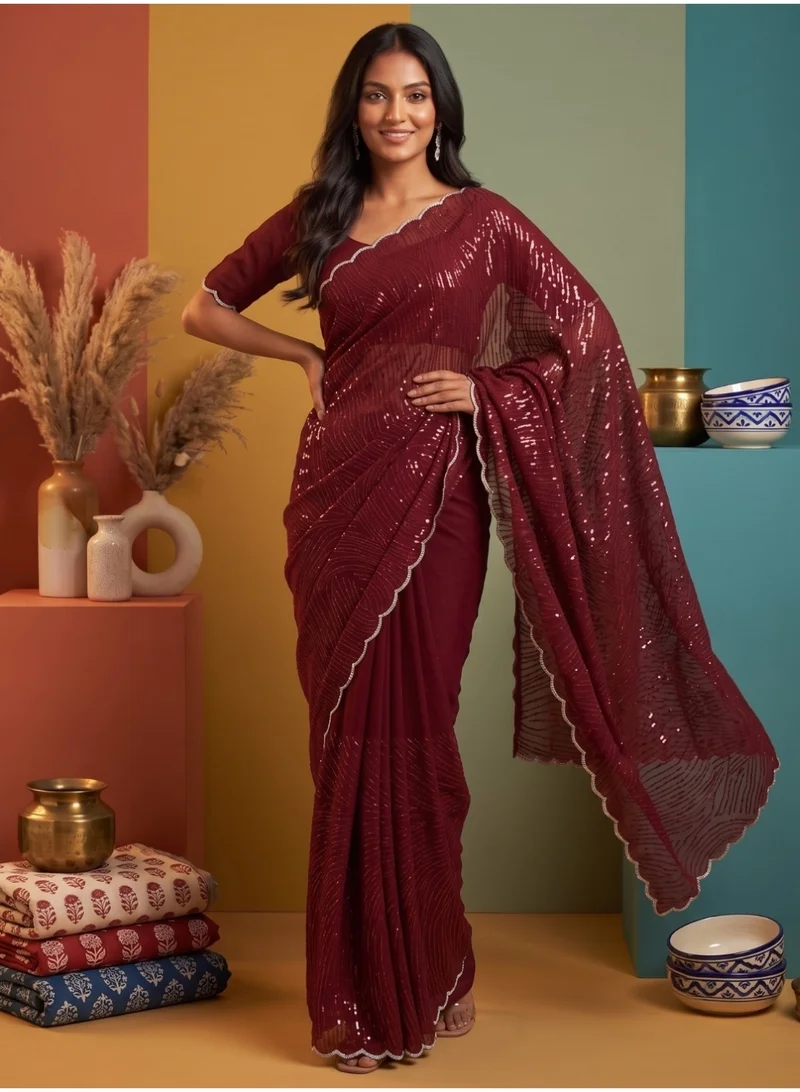 Nool  Rekha Georgette Saree with Unstitched Blouse for Women | Best Price UAE