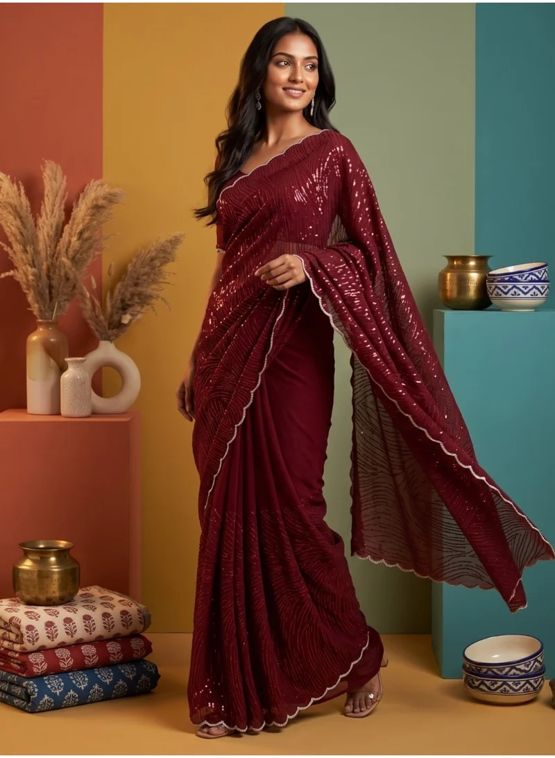 Nool  Rekha Georgette Saree with Unstitched Blouse for Women | Best Price UAE