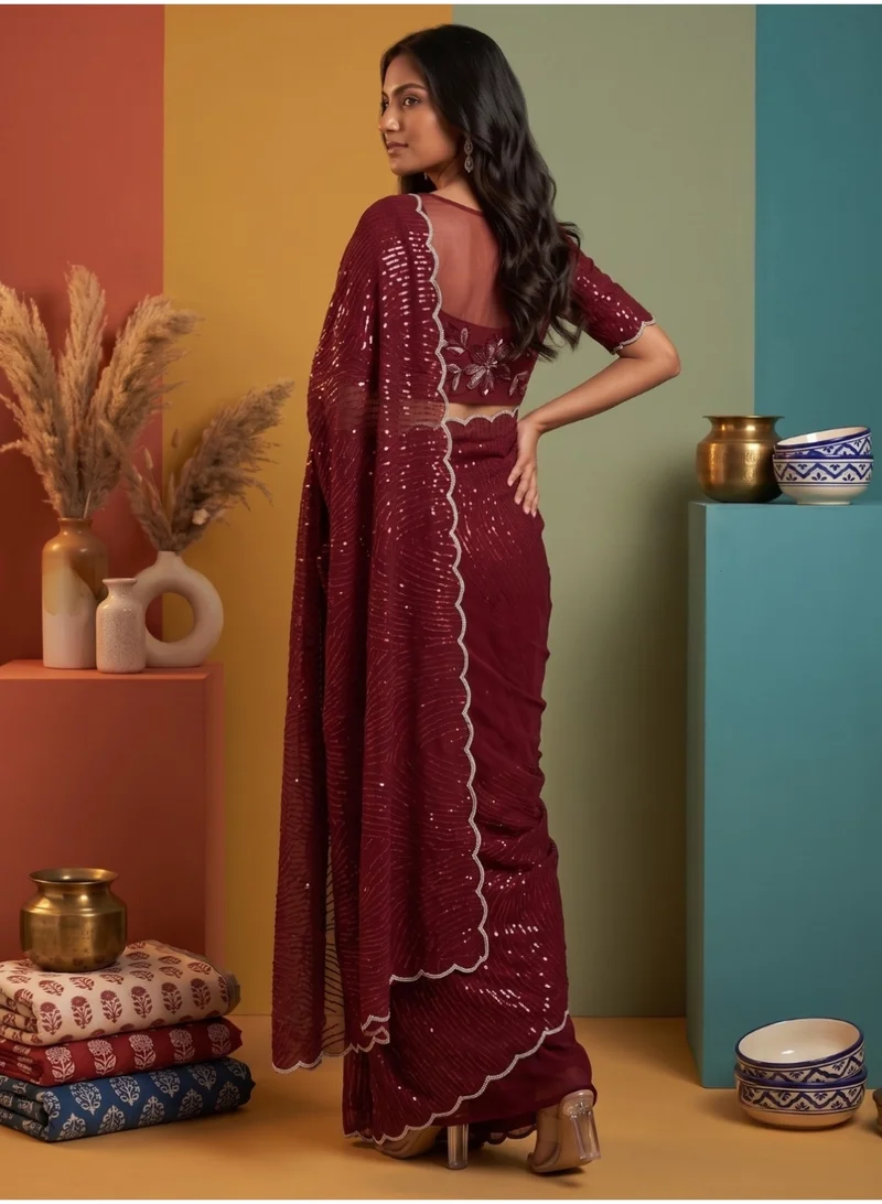 Nool  Rekha Georgette Saree with Unstitched Blouse for Women | Best Price UAE