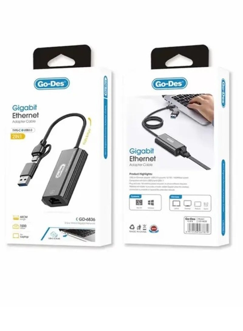 ELTRAZONE High-Speed Data Transfer & Charging Cable – Go Des GD-6836 Type-C to USB Converter - Image 1