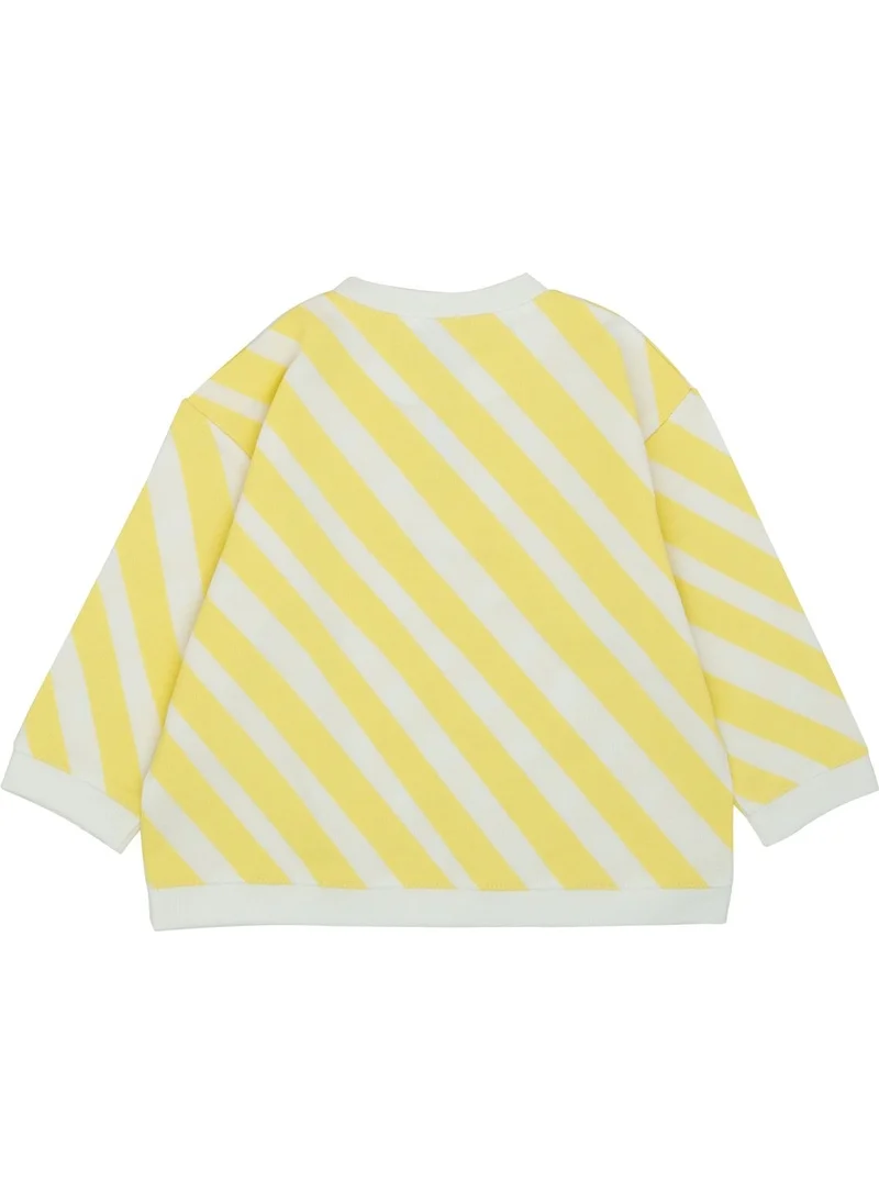 Jrmori Sideways Stripe Printed Sweatshirt with Snap on Shoulders