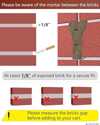 NACETURE مشابك الطوب NACETURE (عبوة 4) – شماعات طوب بدون حفر للأحجار بارتفاع 2.25"–2.40"، تتطلب تجويف مونة ≥1/8"، تحمل حتى 25 رطل – مشابك للزينة الخارجية والأضواء - Image 3