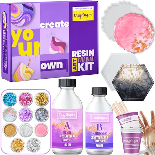 Craftinger Diy Resin Coaster Kit With 200Gm Epoxy Resin Moulds And More, Multicolor - Image 1