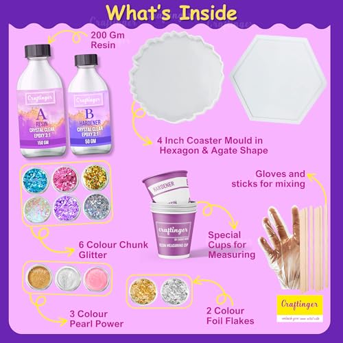 Craftinger Diy Resin Coaster Kit With 200Gm Epoxy Resin Moulds And More, Multicolor - Image 2