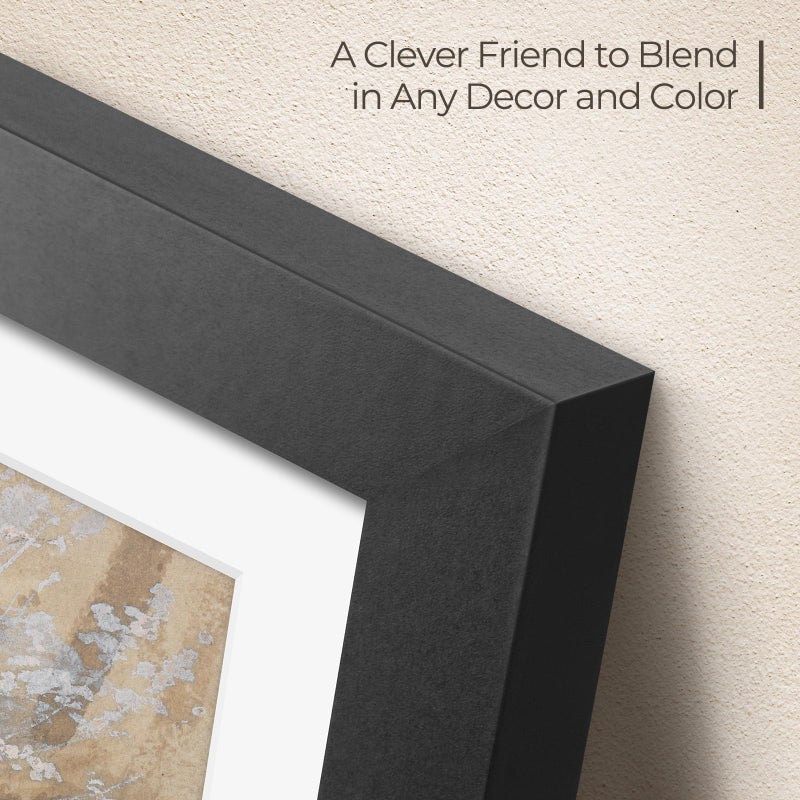 AUEAR  9x12 Picture Frames Set of 6  with Mat for 6x8 or 9x12 without Mat  Composite Wood Gallery Photo Frames with Plexiglass  Wall Mounting (Black) - Image 3