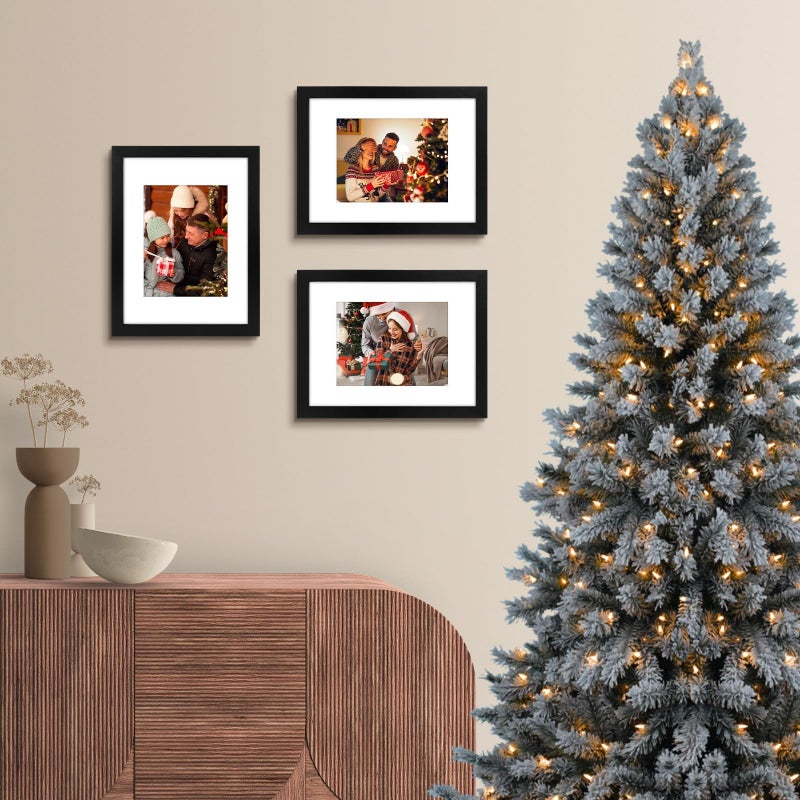 AUEAR  9x12 Picture Frames Set of 6  with Mat for 6x8 or 9x12 without Mat  Composite Wood Gallery Photo Frames with Plexiglass  Wall Mounting (Black) - Image 4