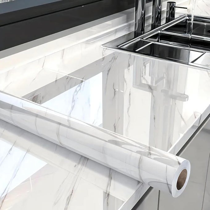 GLOSSY MARBLE CONTACT PAPER WHITE PEEL AND STICK WALLPAPER MARBLE WALLPAPER SELFADHESIVE REMOVABLE 157X787 WALL PAPER FOR CABINETS BATHROOM WATERPROOF WALLPAPERS MODERN DECORATIVE