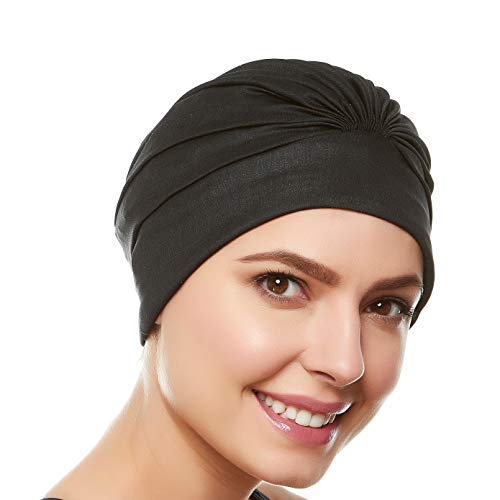 Beemo Swim Caps for Women Swimming Turban Polyester Latex Lined Pleated for Ladies-2pk Blk/BLK - Image 2