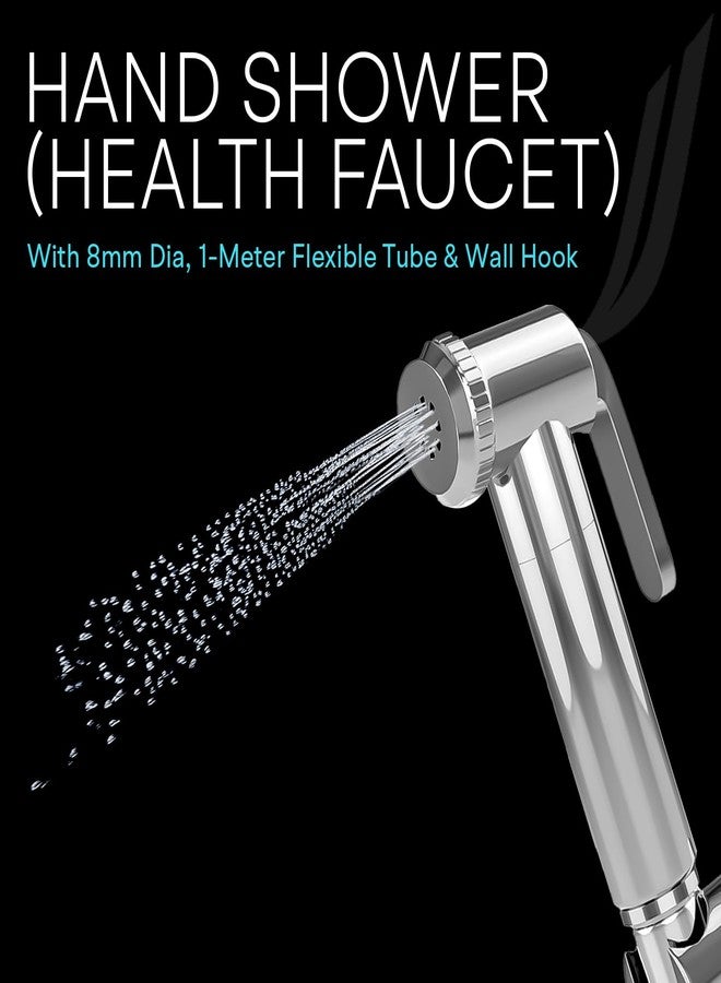 Jaquar Hand Shower (Health Faucet) with 8mm Dia, 1-Meter Flexible Tube & Wall Hook - Durable, Easy-Install Bathroom Shower Head Replacement, Sliver, Chrome Finish - Image 2