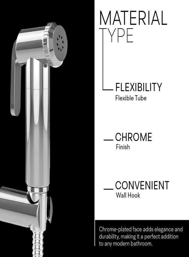 Jaquar Hand Shower (Health Faucet) with 8mm Dia, 1-Meter Flexible Tube & Wall Hook - Durable, Easy-Install Bathroom Shower Head Replacement, Sliver, Chrome Finish - Image 4