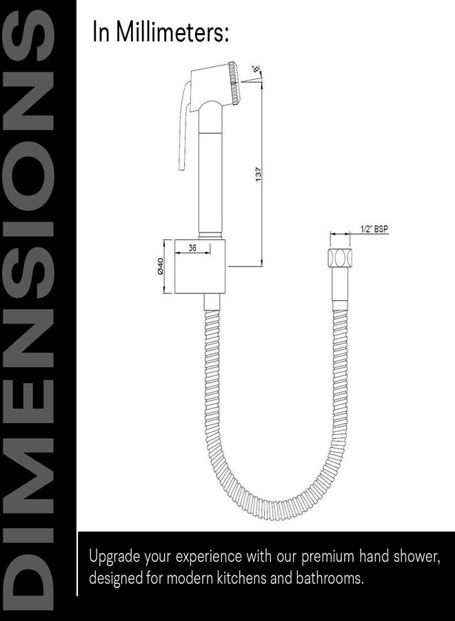 Jaquar Hand Shower (Health Faucet) with 8mm Dia, 1-Meter Flexible Tube & Wall Hook - Durable, Easy-Install Bathroom Shower Head Replacement, Sliver, Chrome Finish - Image 5
