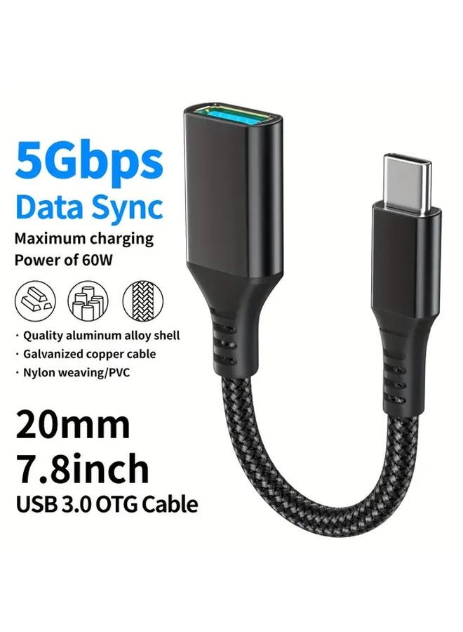 High Speed OTG Cable 5Gbps Type C To USB 3 0 Black Supports iPhone 15 16 Xiaomi - Image 1