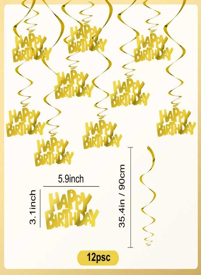 BEISHIDA 12 Pcs Pre-Strung Happy Birthday Hanging Swirl Decorations, Gold Birthday Party Hanging Decor for Kids Adults - Image 2