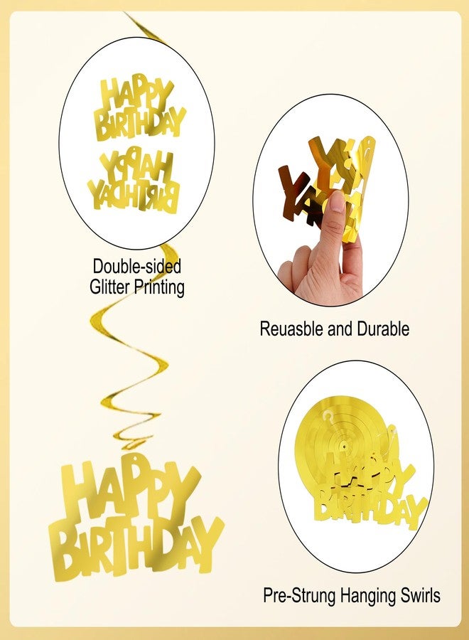 BEISHIDA 12 Pcs Pre-Strung Happy Birthday Hanging Swirl Decorations, Gold Birthday Party Hanging Decor for Kids Adults - Image 3
