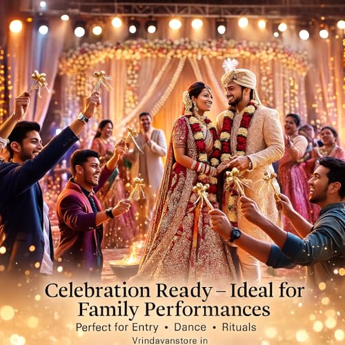 Vrindavanstore.in Wedding Welcome Bell Sticks Pack of 25 | Brass Golden Double Bells with Premium Organza Ribbon Wrap | Top Indian Wedding Celebration Props for Bride-Groom Entry, Baraat, Haldi - Image 4