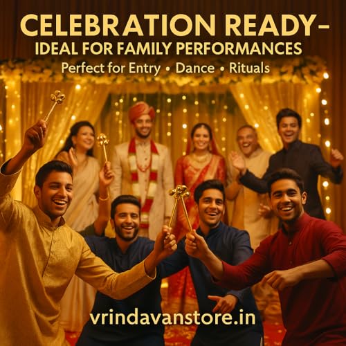 Vrindavanstore.in Wedding Welcome Bell Sticks Pack of 25 | Brass Golden Double Bells with Premium Organza Ribbon Wrap | Top Indian Wedding Celebration Props for Bride-Groom Entry, Baraat, Haldi - Image 5