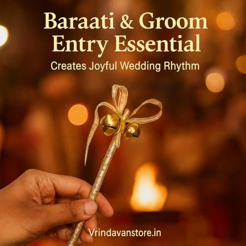 Vrindavanstore.in Wedding Welcome Bell Sticks Pack of 25 | Brass Golden Double Bells with Premium Organza Ribbon Wrap | Top Indian Wedding Celebration Props for Bride-Groom Entry, Baraat, Haldi - Image 3