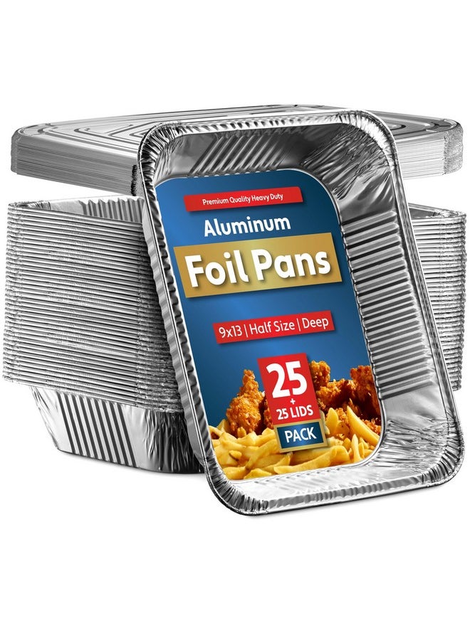 Munfix 25 Pack Aluminum Pans Disposable 9x13 Baking Pan Chafing Trays with Lids, Half Size Oven Steam Table Tin Foil Pans with Covers, Extra Heavy Duty Foil Pans for Heating, Roasting, Cooking, Storing Food  - Image 1
