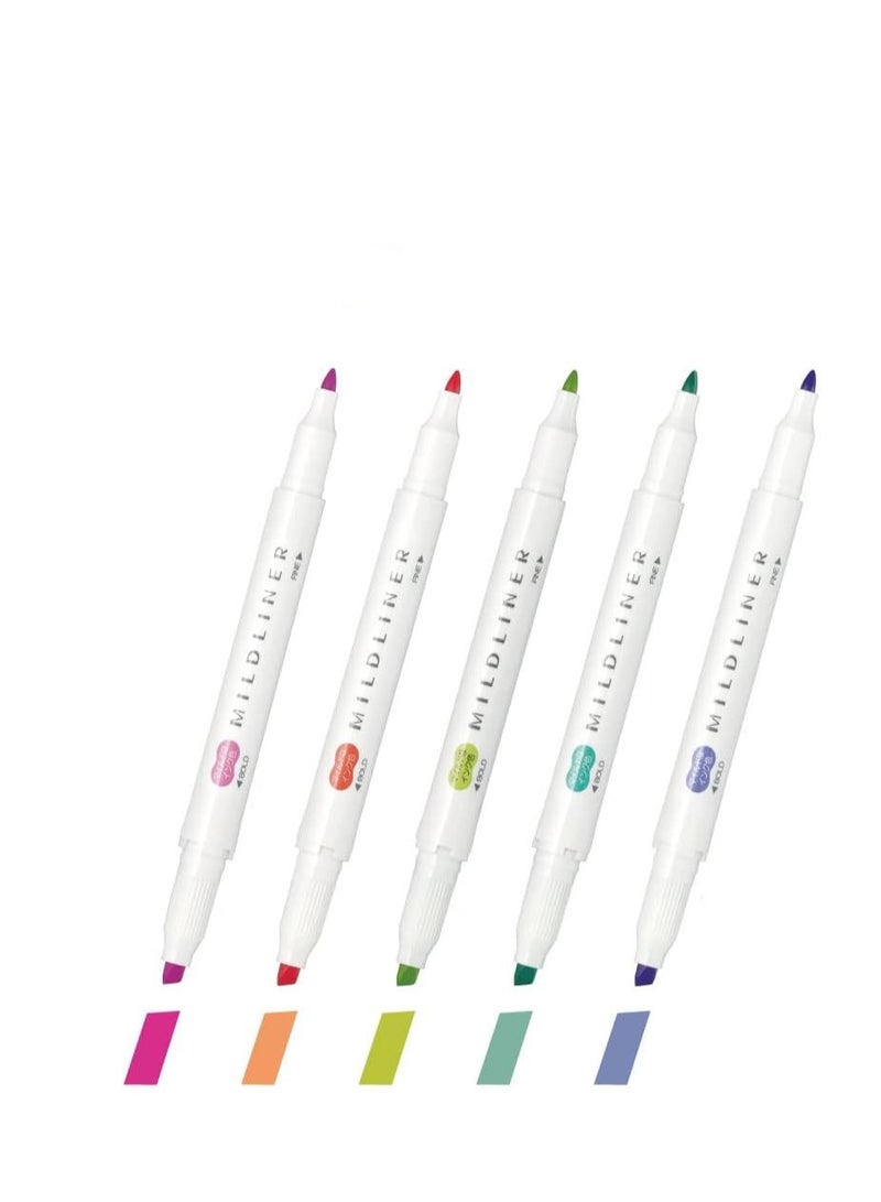 ZEBRA Highlighter Mildliner, 5 Bright Color Set (WKT7-5C-HC) - Image 2