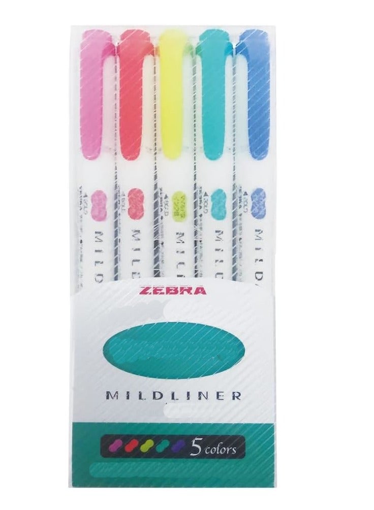 ZEBRA Highlighter Mildliner, 5 Bright Color Set (WKT7-5C-HC) - Image 1