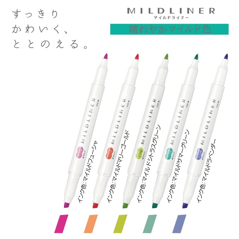 ZEBRA Highlighter Mildliner, 5 Bright Color Set (WKT7-5C-HC) - Image 3