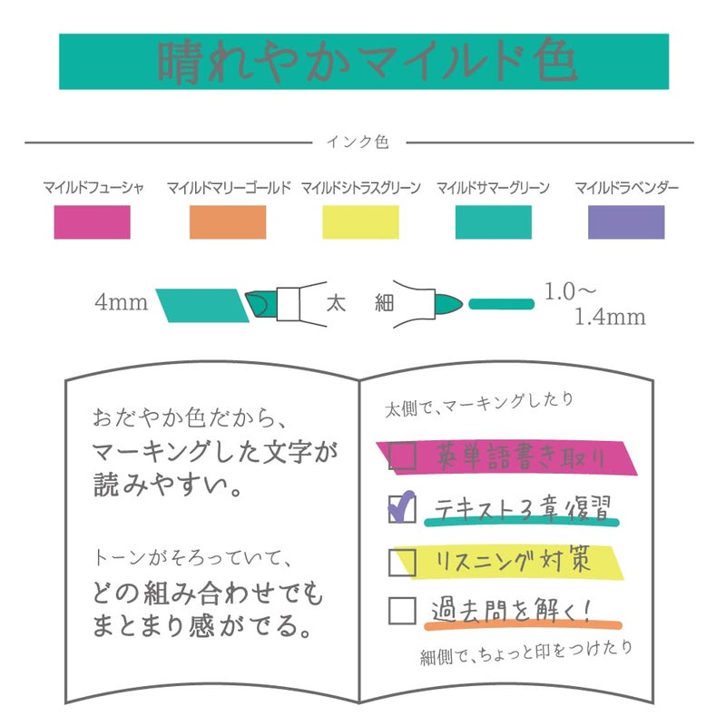 ZEBRA Highlighter Mildliner, 5 Bright Color Set (WKT7-5C-HC) - Image 4