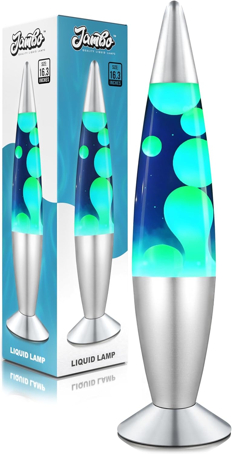 JAMBO 16" Beautiful Lamp- Blue with Yellow/Green Wax, Relaxing Liquid Light, Night Light Nightlight, Home Decor Living Room Office Bedroom Lamp for Adults Teens Kids, Magma Motion - Image 1
