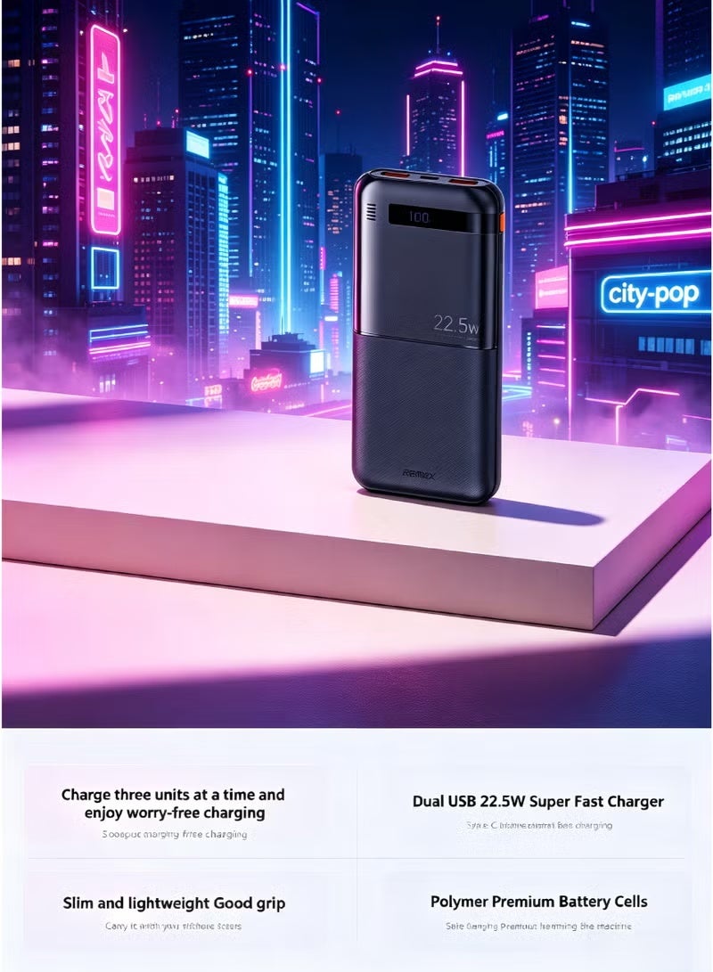 REMAX RPP-71 10000mAh Power Bank, 22.5W Fast Charging, Built-In Type-C & Lightning Cables, Portable Battery Charger, Dual Cable Power Bank, Compact Travel Charger, Black - Image 4