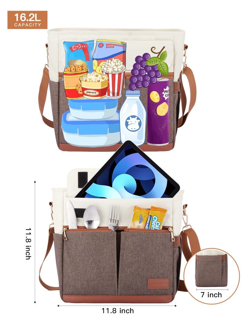 JOYHILL Lunch Bag for Man, Lunch Tote for Woman, Leakproof Insulated Lunch Box with Shoulder Strap, Adult Reusable Lunch Cooler Tote Bags for Work PicnicCamping Beach (B-BROWN) - Image 3
