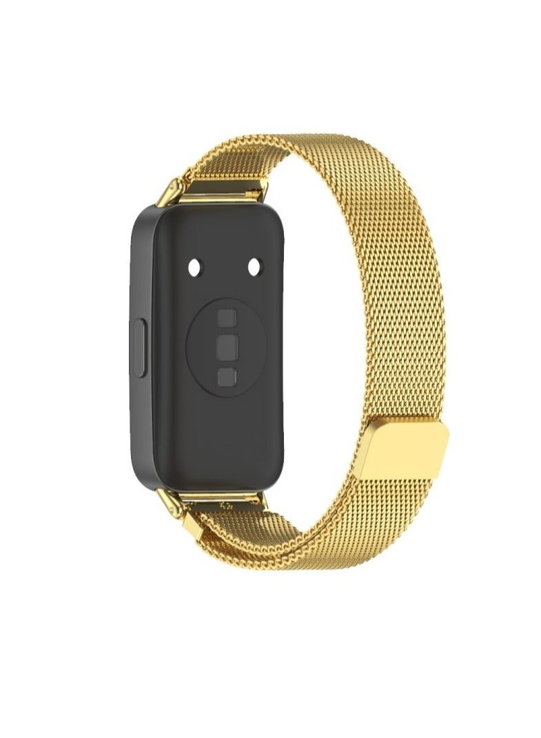 Luxury Design Replacement Strap for Huawei Band 10, Breathable and Waterproof, Stainless Steel Mesh Strap, Magnetic Buckle, Easy to Install, Adjustable Length Watch Strap for Women Men ( Gold)