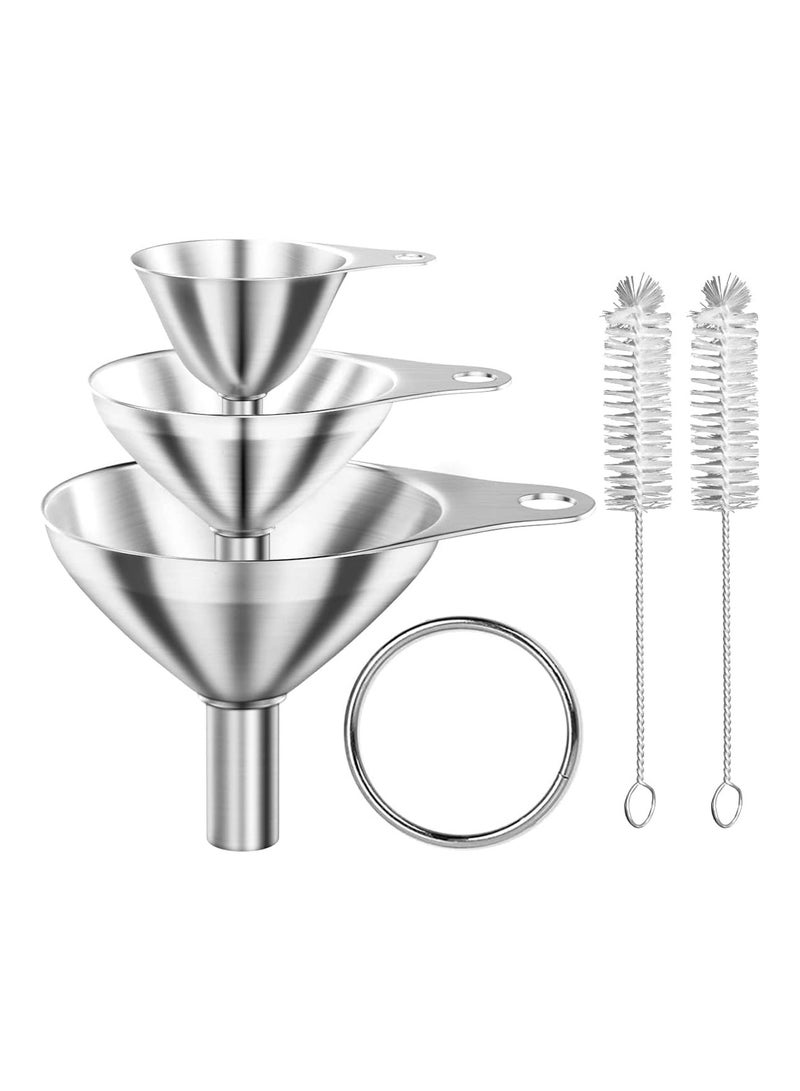Kitchen Funnels for Filling Bottles, Small Funnel Set of 3, Stainless Steel FunnelSmall Funnels for Kitchen Use, Best forEssential Oil Spices Liquid Powder, 2PcsCleaning Brushes  - Image 1