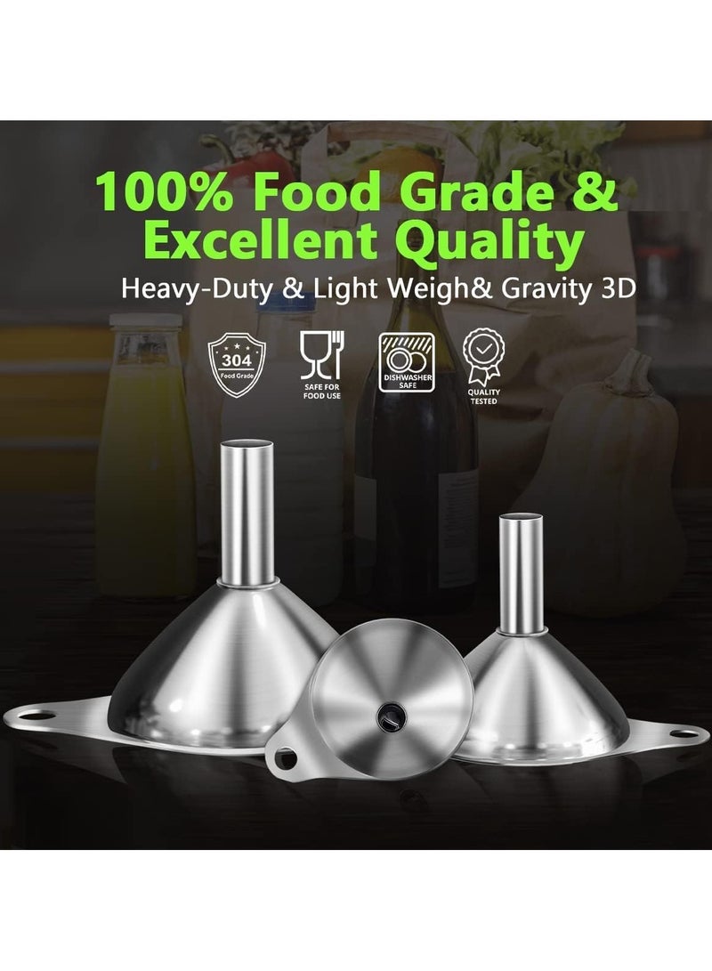 Kitchen Funnels for Filling Bottles, Small Funnel Set of 3, Stainless Steel FunnelSmall Funnels for Kitchen Use, Best forEssential Oil Spices Liquid Powder, 2PcsCleaning Brushes  - Image 2