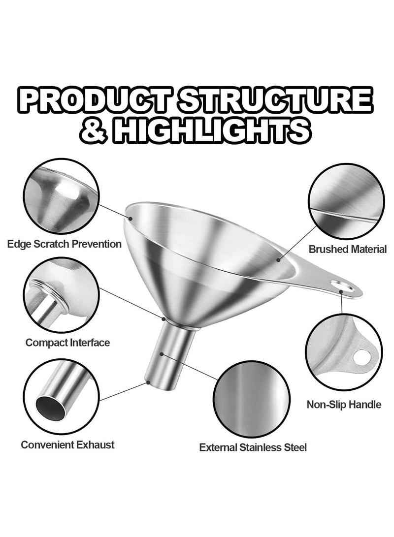 Kitchen Funnels for Filling Bottles, Small Funnel Set of 3, Stainless Steel FunnelSmall Funnels for Kitchen Use, Best forEssential Oil Spices Liquid Powder, 2PcsCleaning Brushes  - Image 3