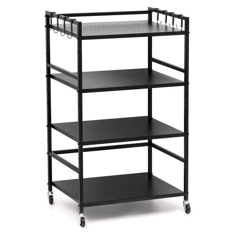 Livzing Livzing 4 Tier Metal Dish Rack Height Adjustable Microwave Stand with Hanging Plastic Hooks OTG Oven Stand Cabinet Microwave Rack with Rolling Wheels Kitchen Dish Organizer Tiered Shelf Black  - Image 1