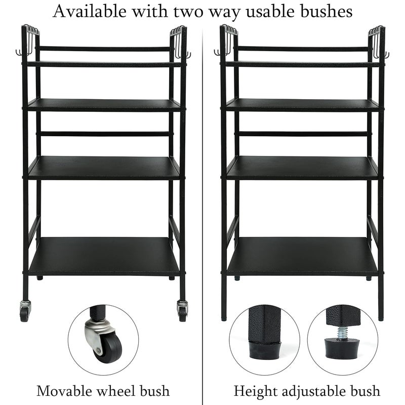 Livzing Livzing 4 Tier Metal Dish Rack Height Adjustable Microwave Stand with Hanging Plastic Hooks OTG Oven Stand Cabinet Microwave Rack with Rolling Wheels Kitchen Dish Organizer Tiered Shelf Black  - Image 3