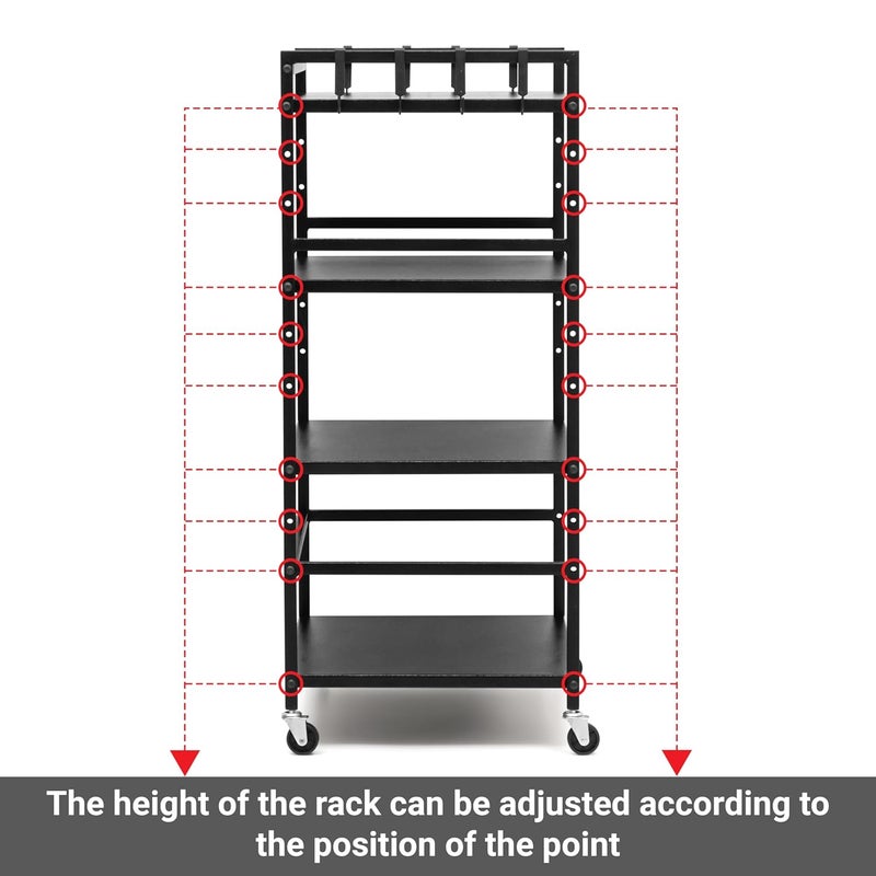 Livzing Livzing 4 Tier Metal Dish Rack Height Adjustable Microwave Stand with Hanging Plastic Hooks OTG Oven Stand Cabinet Microwave Rack with Rolling Wheels Kitchen Dish Organizer Tiered Shelf Black  - Image 4