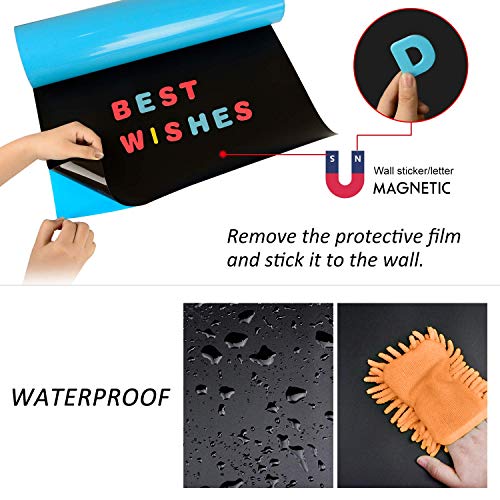 Board2by Magnetic Chalkboard Contact Paper for Wall, 38.9 x 18 Self Adhesive Chalk Board Wallpaper, Blackboard Paper with 46 Magnetic Letters for Kids, Black - Image 3