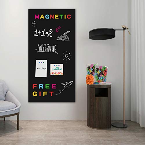 Board2by Magnetic Chalkboard Contact Paper for Wall, 38.9 x 18 Self Adhesive Chalk Board Wallpaper, Blackboard Paper with 46 Magnetic Letters for Kids, Black - Image 1