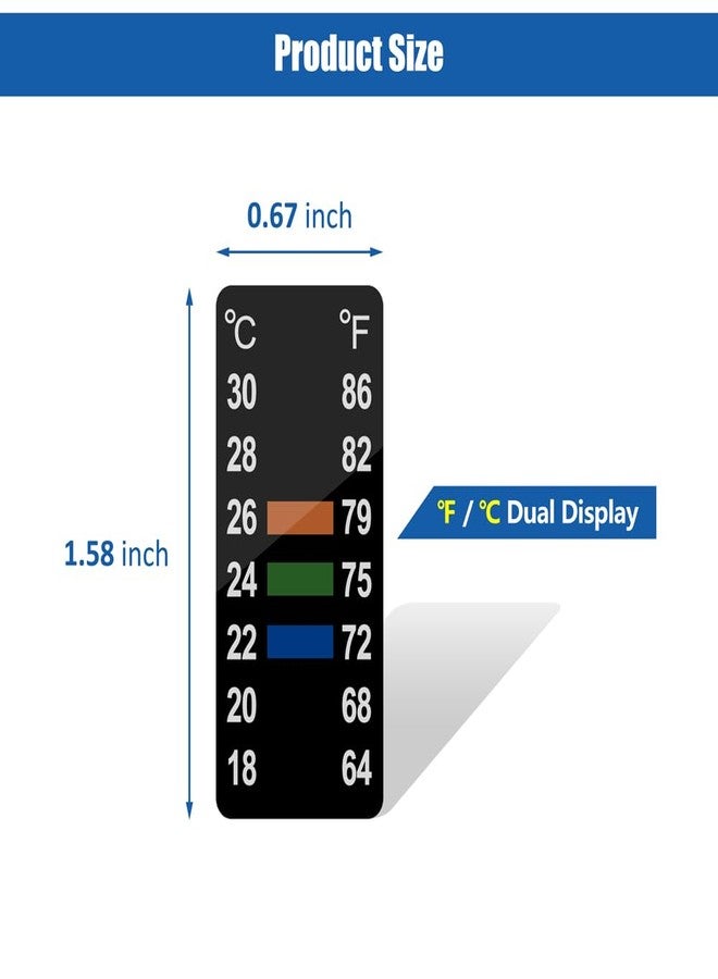 Novique Adhesive Fish Tank Thermometer Strip Aquarium Thermometer Sticker Display 64-86℉ (18-30℃) Brewing Thermometer Test Strip 6 PCS (1.58" x 0.67") - Image 2