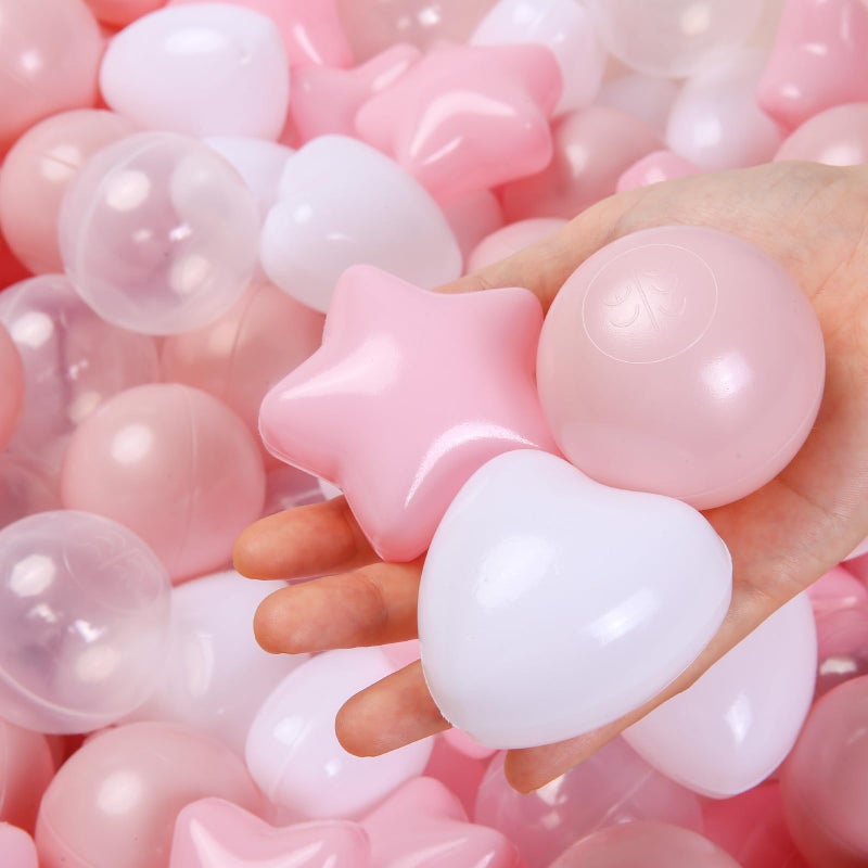 Trendplayball Pit Balls Star and Heart Shapes for Choildlers - 100 Count Cloyt Balls for Ball Pit Play and Play (White Pink) - Image 4