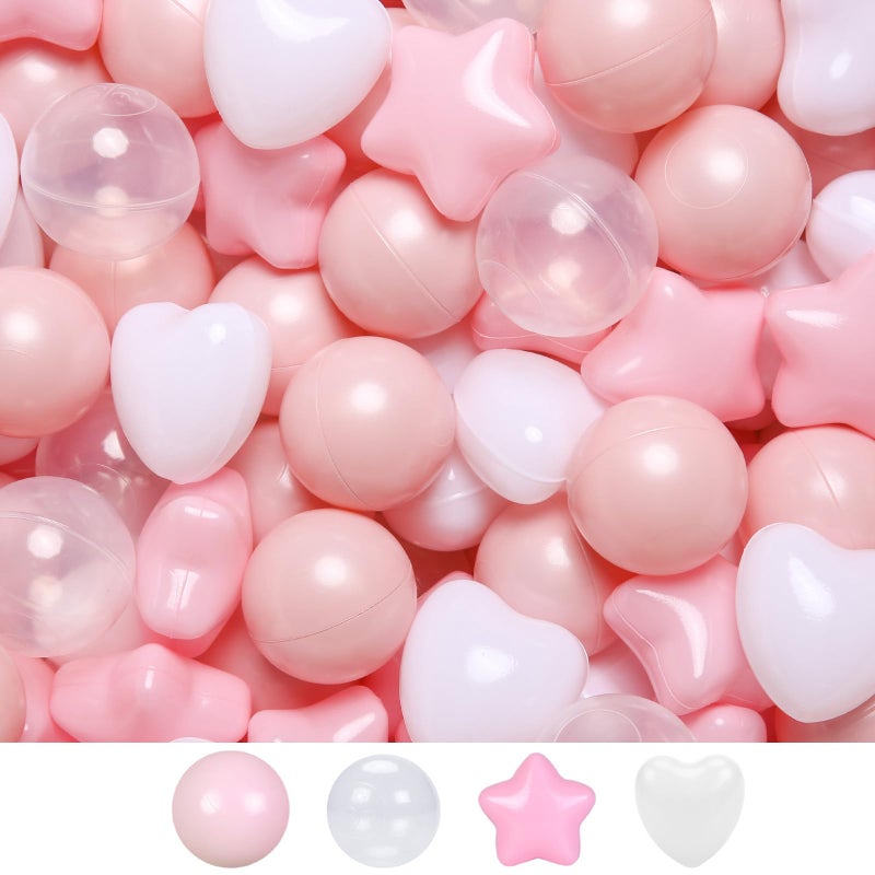 Trendplayball Pit Balls Star and Heart Shapes for Choildlers - 100 Count Cloyt Balls for Ball Pit Play and Play (White Pink) - Image 1