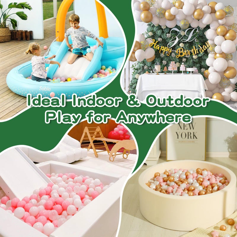 Trendplayball Pit Balls Star and Heart Shapes for Choildlers - 100 Count Cloyt Balls for Ball Pit Play and Play (White Pink) - Image 3