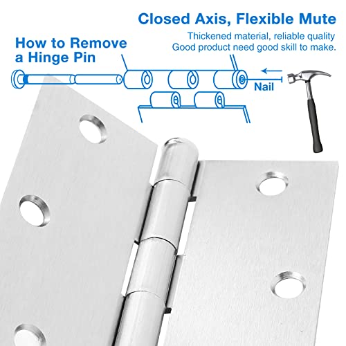 JIW 18 Pack Brushed Nickel 3.5 Inch Door Hinge for Doors Interior Door Hinges Bathroom Pantry Bedroom Satin Nickel Door Hinges 3 1/2" Sliver Hinges Removable 3-1/2 Square Hinges Hardware - Image 4