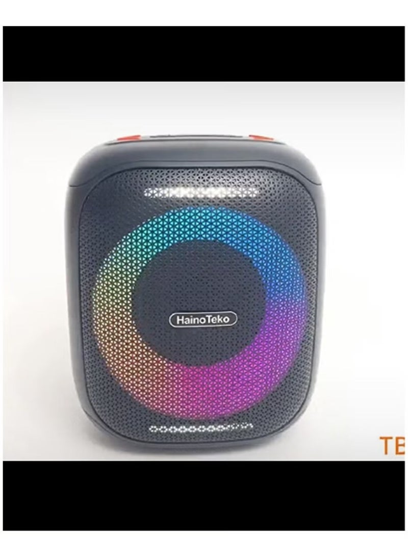 HainoTeko مكبر صوت بلوتوث محمول متوسط TB-3 مع إضاءة RGB، قوة إخراج 50 واط، تحكم زر متعدد الوظائف، تصميم مدمج ومتين للاستخدام الداخلي والخارجي - أسود - Image 3