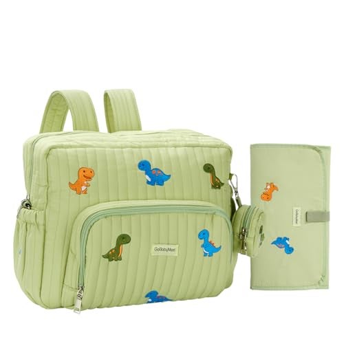 GOBABYMART Diaper Bag Backpack with Changing Pad Travel Baby Bag Insulated Bottle Pockets Stroller Straps Medium Green Dinosaurs - Image 1