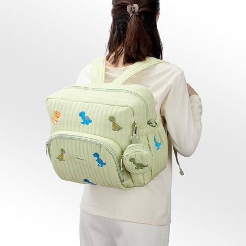 GOBABYMART Diaper Bag Backpack with Changing Pad Travel Baby Bag Insulated Bottle Pockets Stroller Straps Medium Green Dinosaurs - Image 3